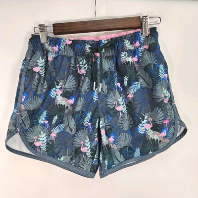 Rainforest Swim Men's S Green Tropical Trunks with Pink Flamingos 