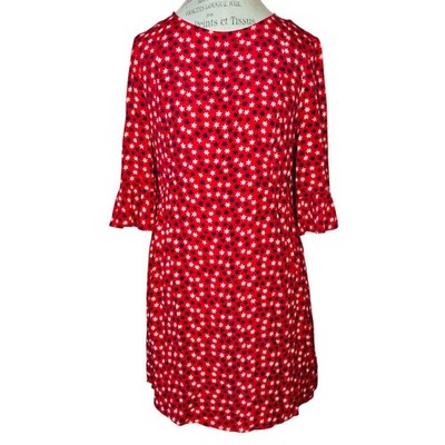 Boden Hyacinth Dress Womens 6 Red White Blue Stars Ruffle Sleeves American 