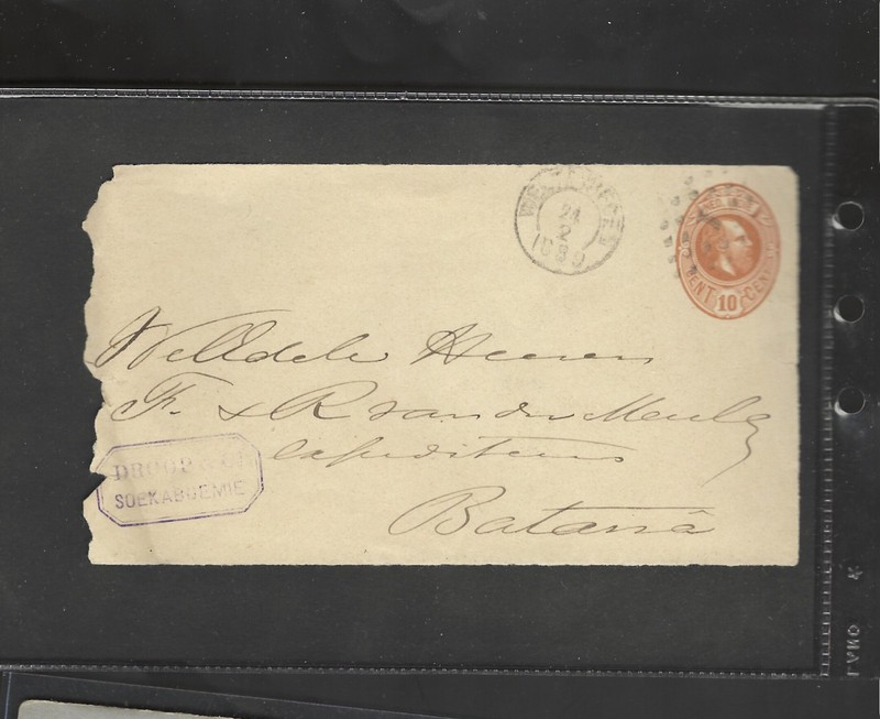 NETHERLANDS-INDIES-STATIONARY-FRONT-1880-SCARCE CANCEL-TO BATAVIA-10 C-#740