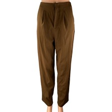 NEW Cider Women Brown Pleated High Waisted Straight Trousers Dress Pants Size XS