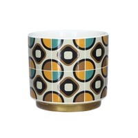 Blumentopf ÜBertopf Pflanztopf Keramik Retro Vintage Look Mint/Ocker 9,5X8,5Cm