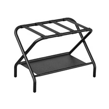 Black Luggage Rack, Foldable Suitcase Stand with Fabric Storage Shelf, Luggag...
