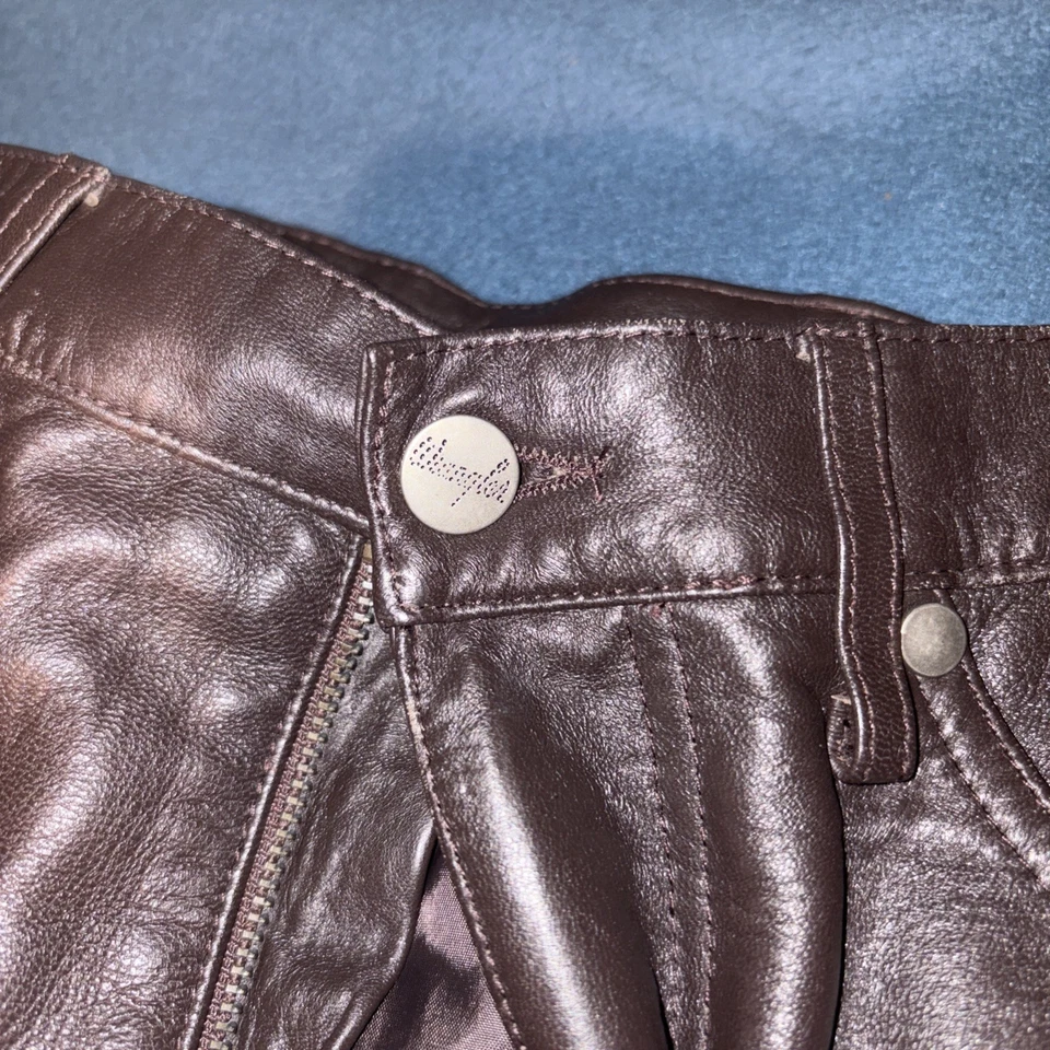  Wrangler 100% Leather Pants Brown Size 9 Womens Cowgirl Cowboy 9x34 rare color - Image 3 of 4