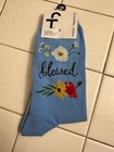 Women's Foot Traffic Crew Socks Sizes 4-10 "Blessed" Blue w/ flowers NWT — photo 1
