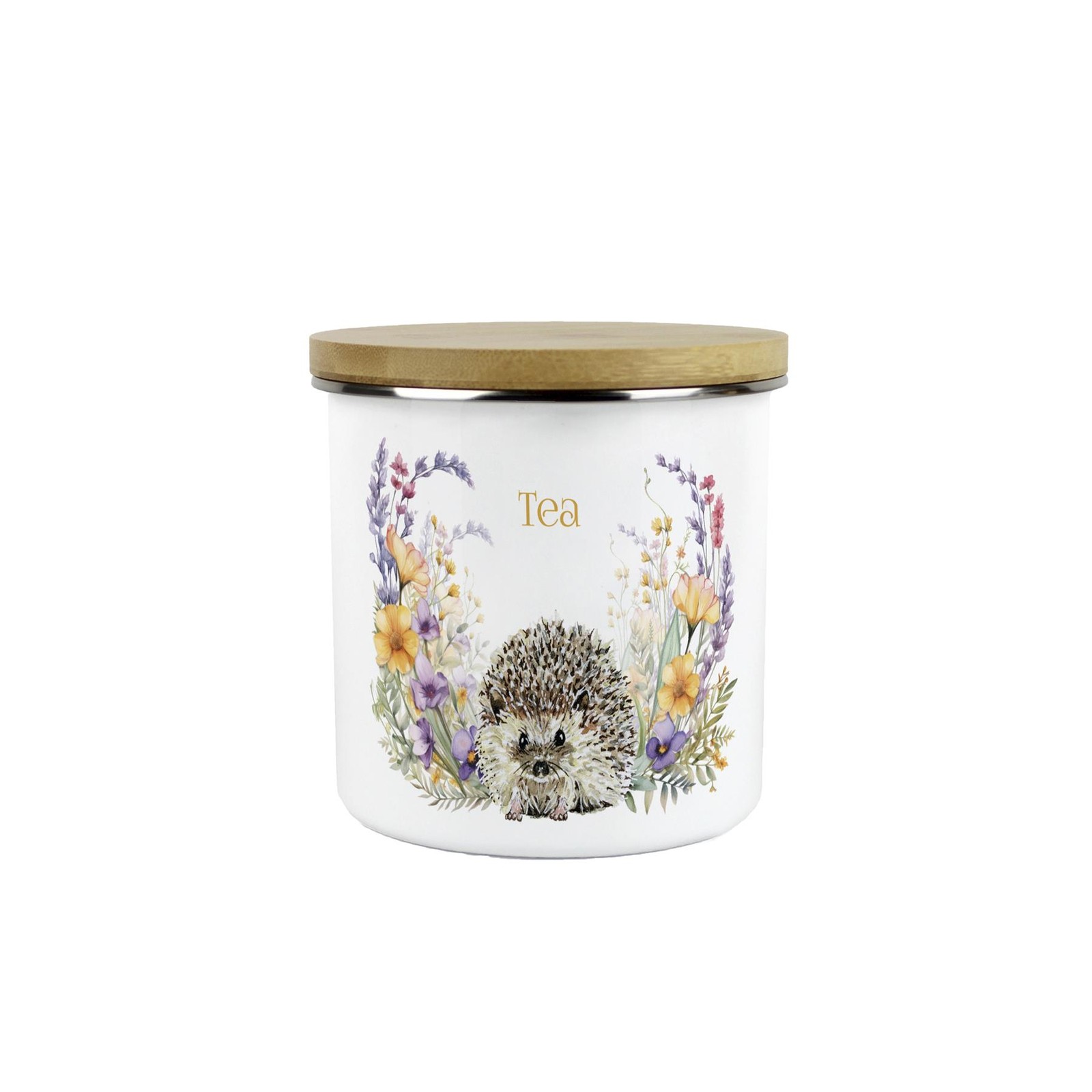 Floral Hedgehog Tea Canister - Cute Wildlife Enamel Kitchen Storage Jar Gift