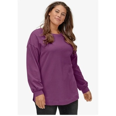 Ellos Purple Peasant Sleeve Purple Long Sleeve Basic Tee - Size 22 / 24