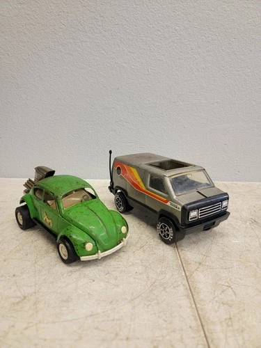 Tonka Super Beetle Volkswagen VW Bug Pressed Steel 52680 Green & Custom Van  👁