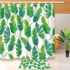 Plantain Leaves Waterproof Bath Polyester Shower Curtain Liner Water Resistant