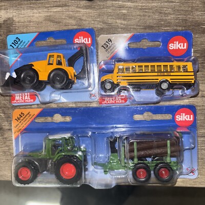 SIKU Lot Of 3 Tractor Backhoe And School Bus Diecast BY SIKU 1645, 1103, 1318