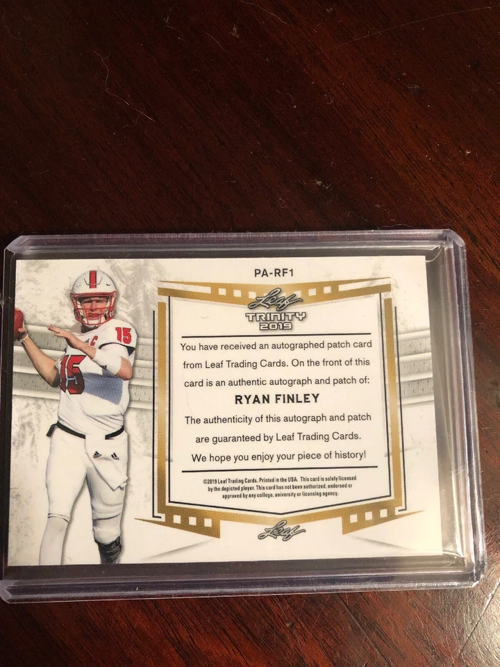 2019 Leaf Trinity Ryan Finley NC State Cincinnati Bengals! 3 Color RPA On Card - Image 3 of 3