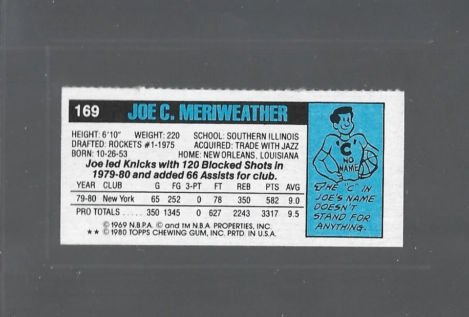 Joe Meriweather-Knicks-1980-81 Topps Basketball Separated Single Panel #169 - Image 2 of 2