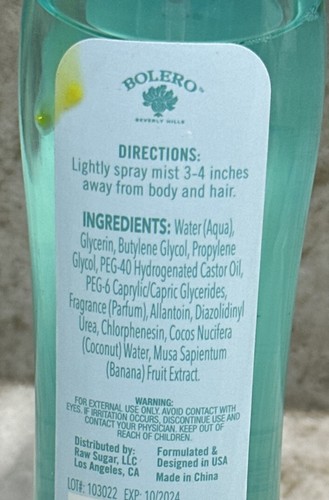 BOLERO BEVERLY HILLS Hair & Body Mist Coconut Water /Banana 4.oz - Picture 5 of 5