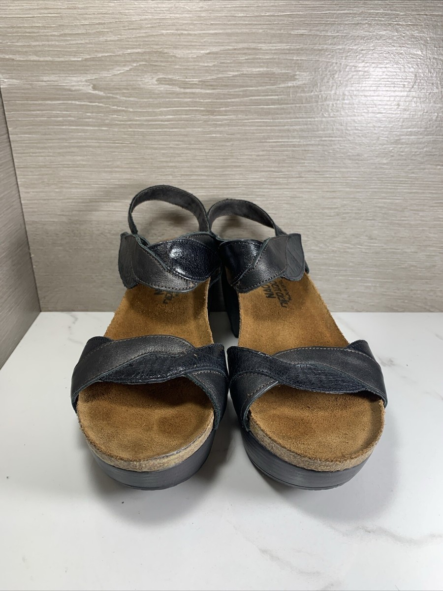 NAOT ストラップ付きサンダル 37 ブラック Naot 37 Black Brown Leather Ankle Strap Platform Sandals 6