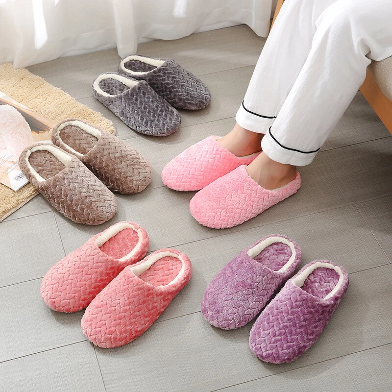 Men Women Slippers Slip On Plush Soft Winter Warm Ladies Home