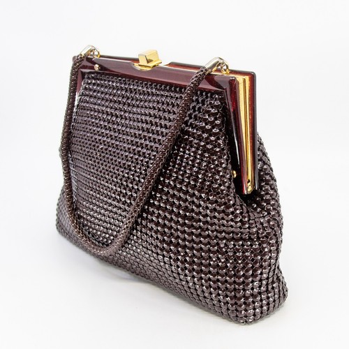 Vintage GLOMESH brown handbag - plastic/lucite frame - in original box - c1960s - Picture 5 of 16
