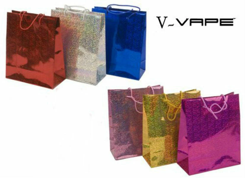 V-VAPE PACK OF 3 MEDIUM holographic Gift Bag Carrier Christmas Present Holder Party