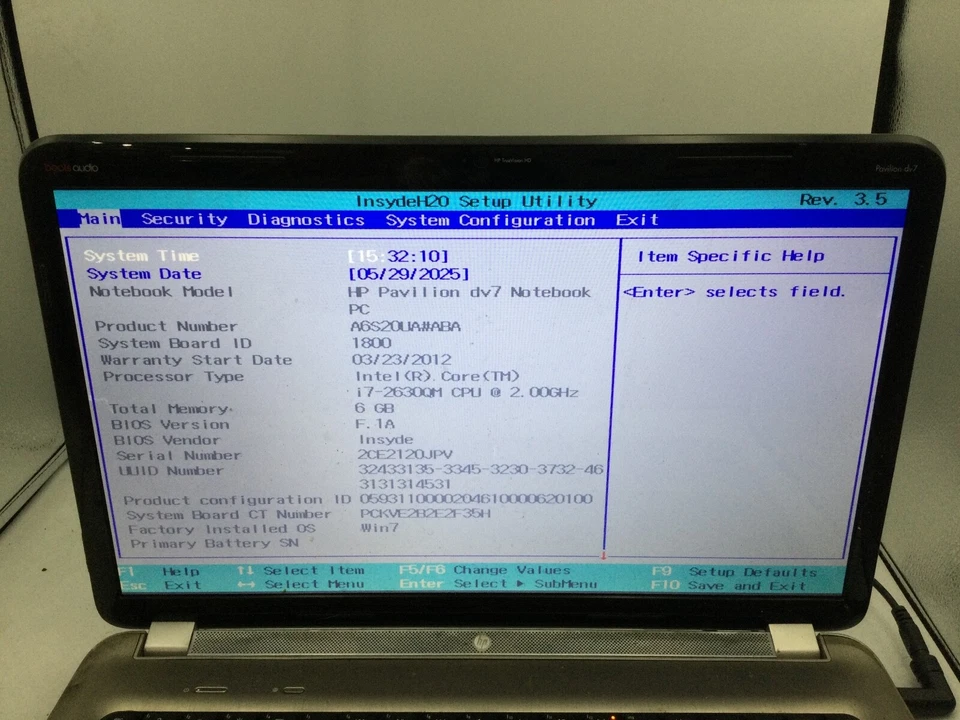 HP PAVILION DV7 - BOOTS TO BIOS - INTEL I7 2630 - 6GB RAM - 17" - READ DESC - BB - Image 2 of 4