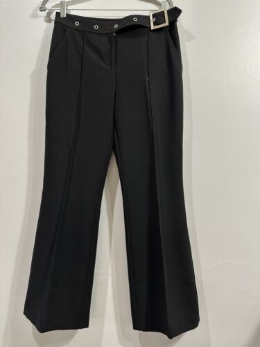ST JOHN Black Flared Pants With Silver Buckle SZ 4