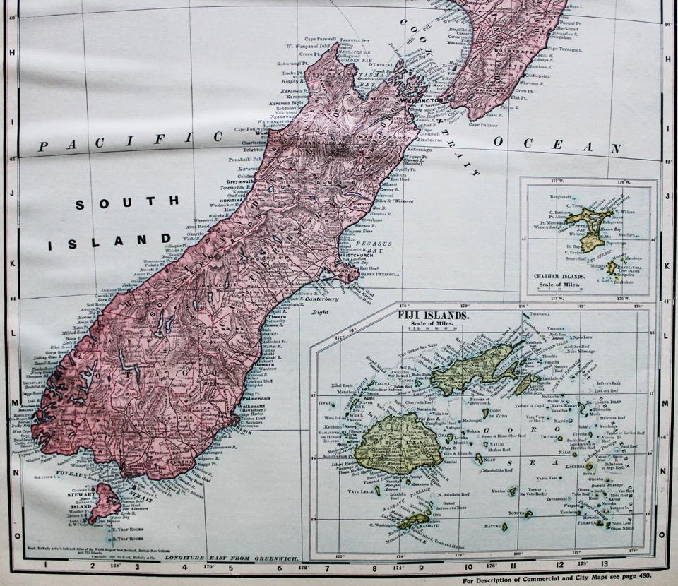 RAND MCNALLY PLACA DE PÁGINA DE MAPA ATLAS COMERCIAL DA NOVA ZELÂNDIA E FIJI 1913 VINTAGE - Imagem 3 de 3