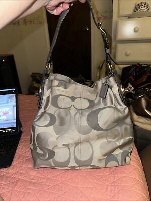 Coach Silver Gray Optic “C” Penelope Jacquard Shoulder Bag Hobo