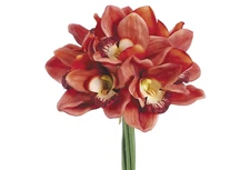 12" Real Touch Cymbidium Orchid Bouquet Orange 6pk