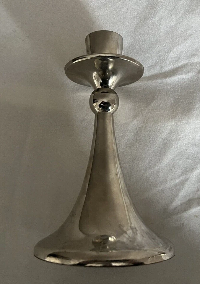 Crate & Barrel Nickel Finish 6" Silver Candleholders (Pair of 2) Model 420-859 - Image 2 of 4