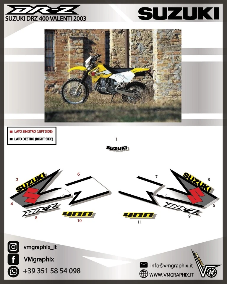 APA SUZUKI DRZ 400 Valenti 2003 adesivi grafiche/stickers/decals