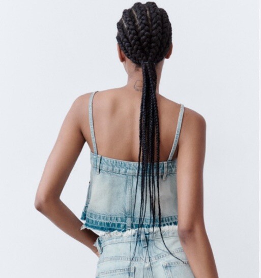 Zara Reconstructed Denim Cropped Jean Top Festival Top Size Small NWT thumbnail 4