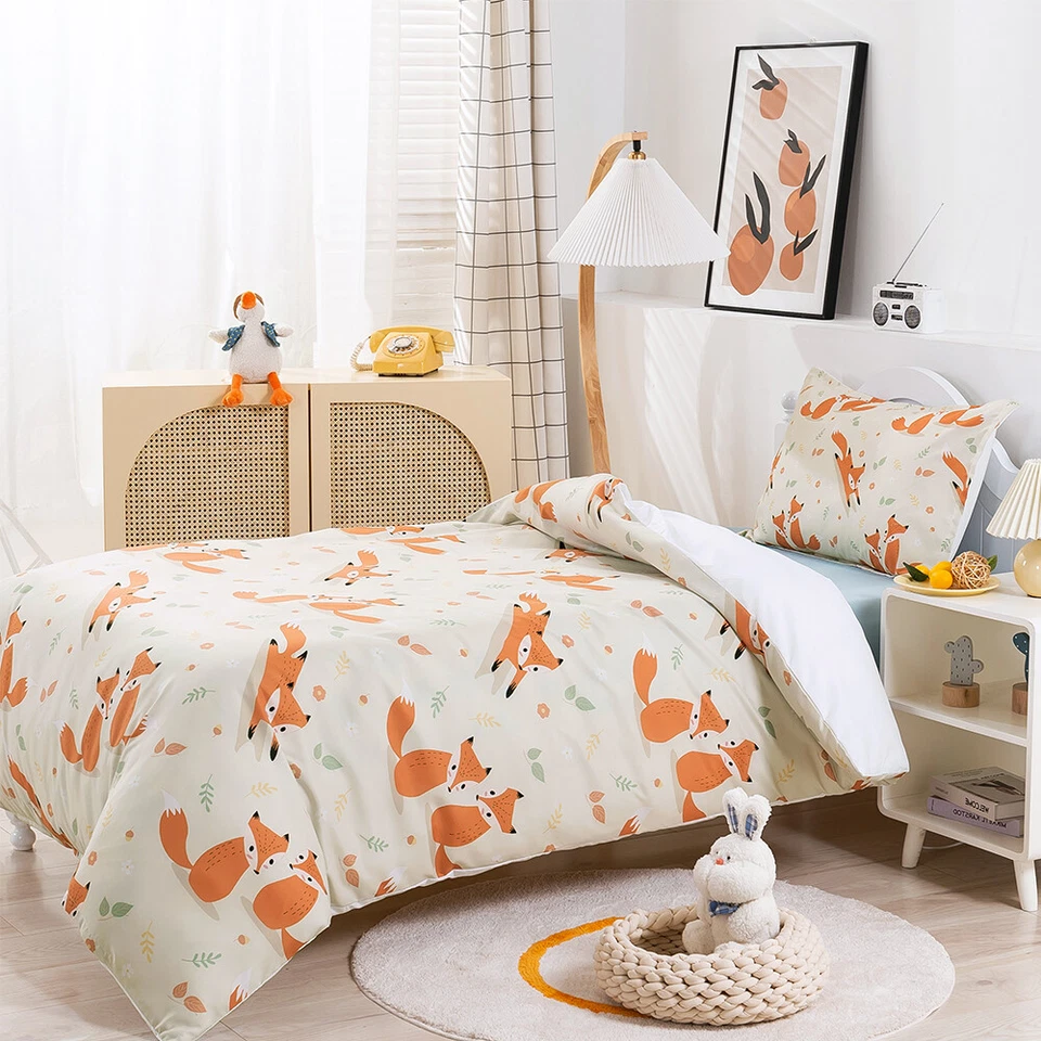 Juego de funda de edredón floral de hoja de zorro con dibujos animados 3D para niños juegos de ropa de cama fundas de almohada Queen Foto 4 de 4