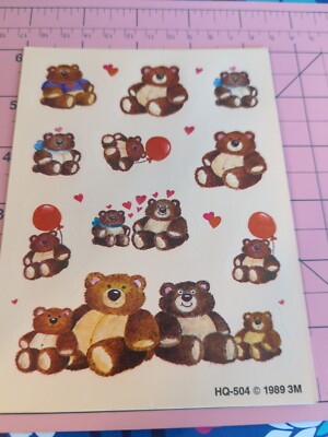 Vintage Teddy Bear Stickers 3M Post It Teddy Bears Hearts 1 Sheet