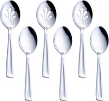 Stainless Steel Serving Set, 3 Large Spoons and 3 Slotted Spoons, 9.5-Inch Cater