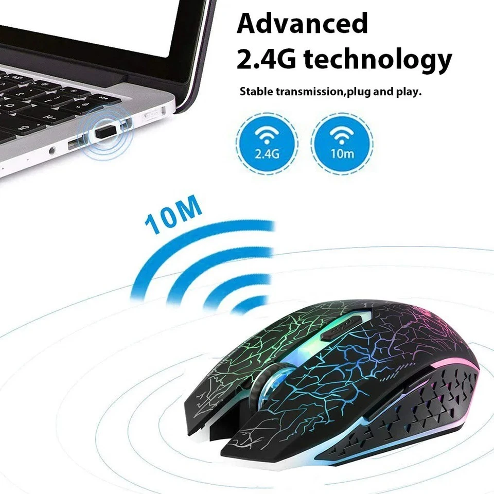 Wireless USB Optical Mice Gaming Mouse 7 Color LED Backlit Rechargeable For PC - Image 3 of 4