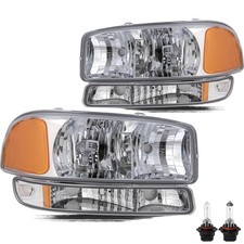 4 Headlights For 1999-2006 Sierra 1500 Yukon Xl Halogen Chrome Amber Not Denali 4 Headlights For 1999-2006 Sierra 1500 Yukon Xl Halogen Chrome Amber Not Denali