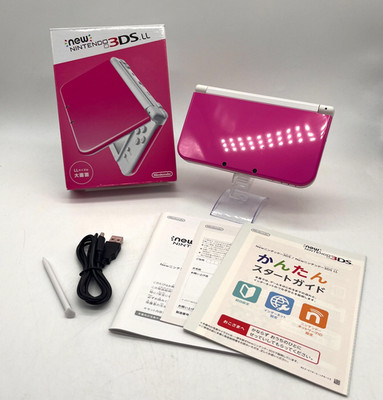 New Nintendo 3DS LL Pink White IPS Upper Screen Box Charger Excellent Condition