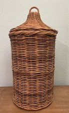 28" Vintage Wicker Basket with Lid Large Round Lidded Storage Hamper