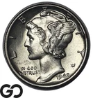1942 Mercury Dime, Full Split Bands, Gem BU FSB, Lustrous Silver 10C