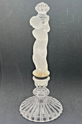 Antique Baccarat Crystal Enfant Candlestick Holder Frosted Cherub Putto France