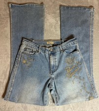 Y2K Vintage Paco Jeans Womens Flare Bootcut Denim Floral Embroidered Sz 11
