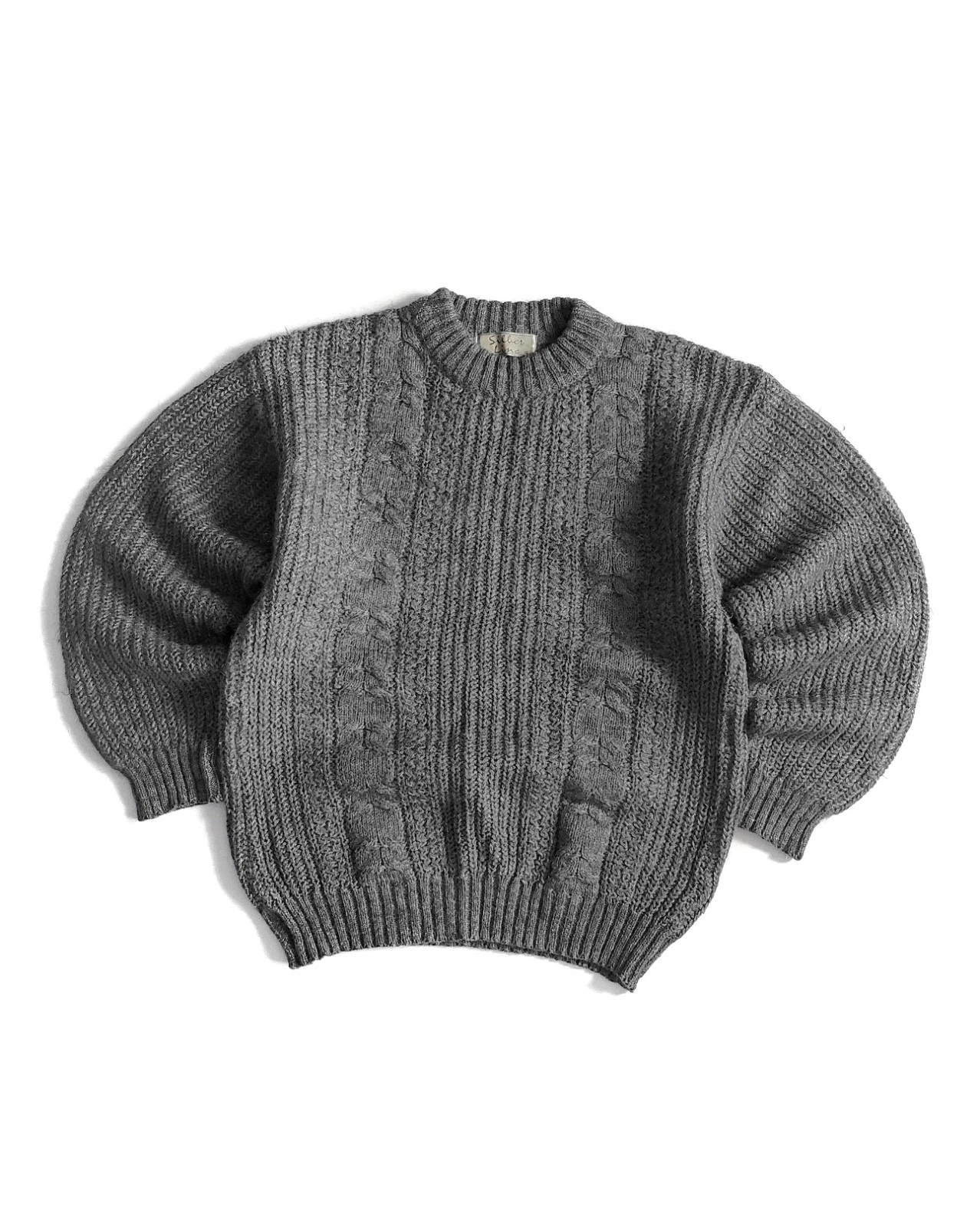 Vintage Wool / Alpaca / Mohair Blend Chic Classy Chunky Fuzzy Knit Gray Sweater