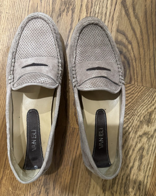 Vaneli Beige Suede Perforated Slip-On Loafer Flats Round Toe Stitching 9.5