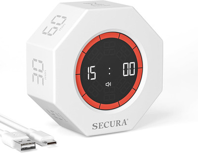 Secura Pomodoro Timer with 1/3/5/10/15/30/60 Min Presets, 3 Level Volume