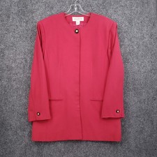 Jones New York Collarless Blazer Jacket Women 14 Red Lightweight Office Workwear