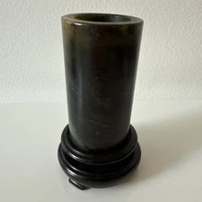 Chinese Green Jade Brush Holder And Stand