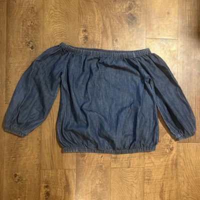 Universal Thread Size X-Small Women s Dark Blue Denim Style Off Shoulders Top