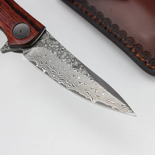 Color Shell Handle Damascus Steel Knife - Picture 3 of 6