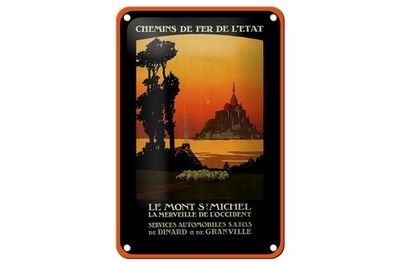 Blechschild Reise 12x18 cm Chemins de fer de Letat Le Mont St. Michel Schild