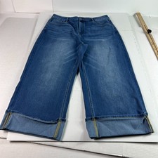Halara Jeans Women's 36x23 High Rise Rolled Hem Wide Leg Crop Blue Denim No Tag