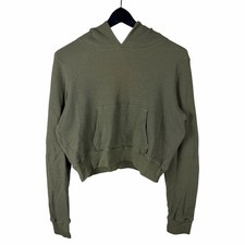 Women  s TNA Aritzia Cropped Waffle Knit Cute Green Pullover Hoodie Size M