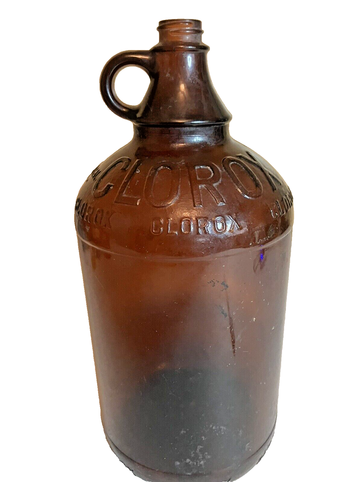 Vintage Clorox Half Gallon, 64 oz, Embossed Brown Glass Jug, no chips