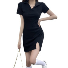 Women's Fashion and Elegance VNeck Small Black Dress Open Package Hip Dress